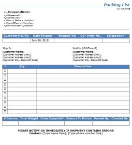 packing list